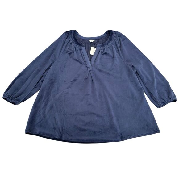 Crown & Ivy NWT Women’s‎ Icon Peasant Top Size XXL Harbor Navy Velvet - Picture 1 of 10